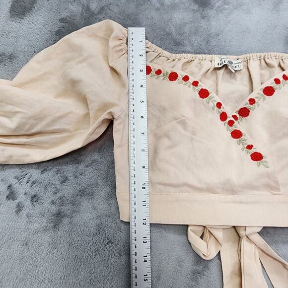 Herencia Collection Top Womens S Cream Embroidered Rosalinda Crop Square Neck - Picture 8 of 9